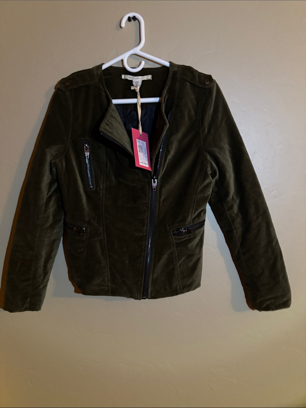 Chelsea & Violet Olive Velvet Moto Jacket